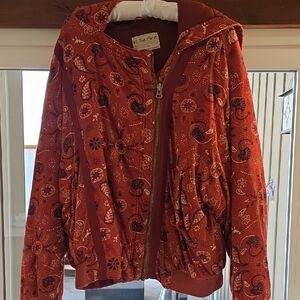 We The Free Orange Patterned Bomber Jacket